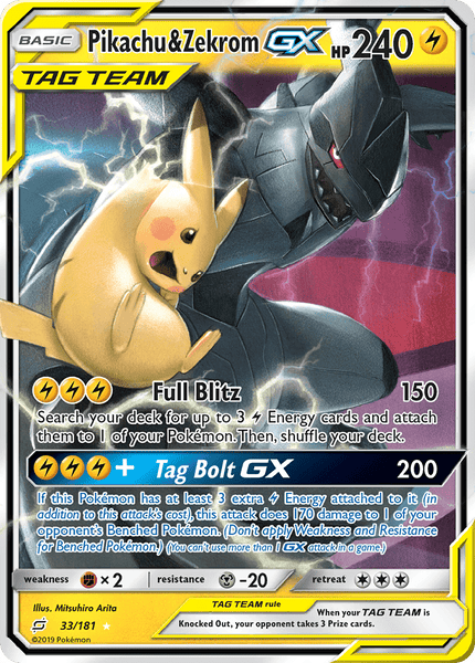 33/181 Pikachu & Zekrom GX - Ultra Rare - Team Up (TEU) Ultra Rare