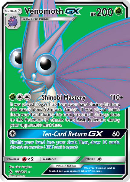 193/214 Venomoth GX - Full Art Ultra Rare - Unbroken Bonds (UNB)